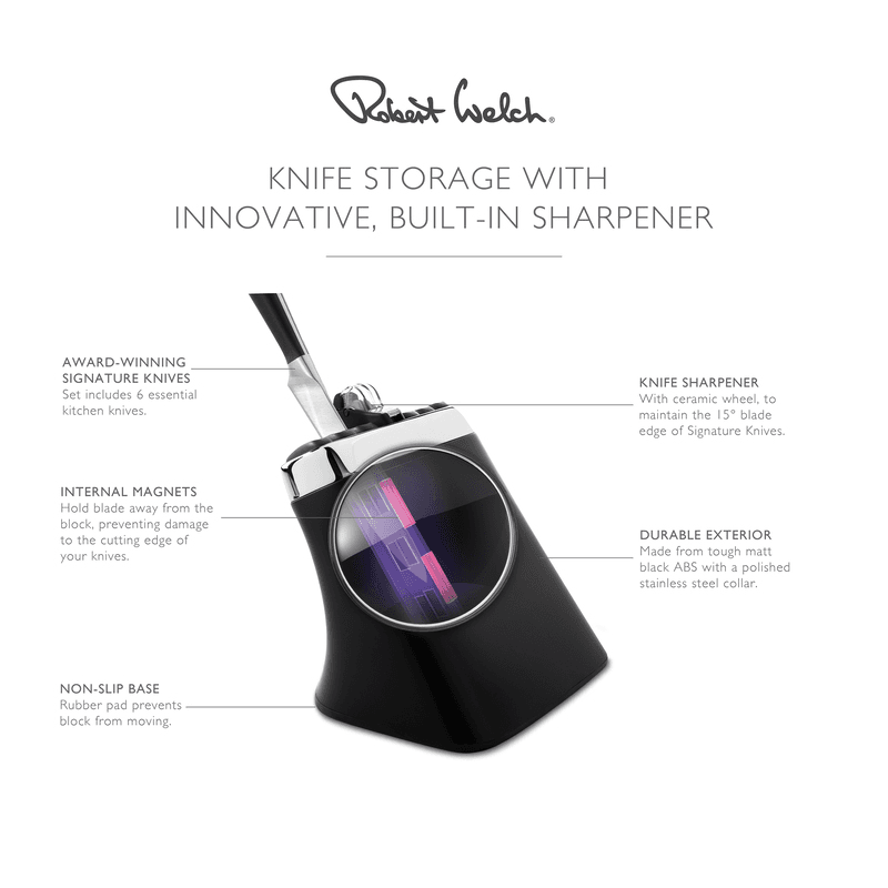 Signature Knife Block Set with 6 Knives & Ceramic Sharpener, Black