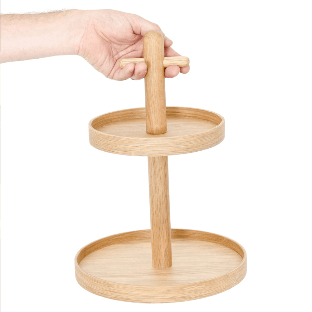 Cookhouse Two tier fruit stand, H35.4 x Dia25.4cm, Natural Oak