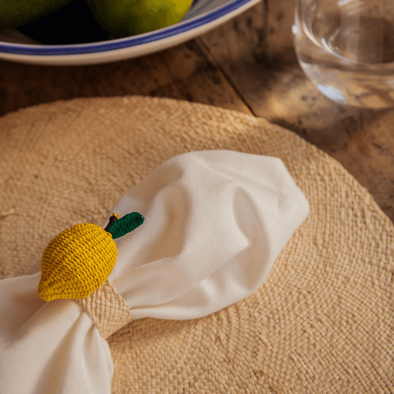 Narino Lemon Set of 4 Woven Napkin Rings, Yellow