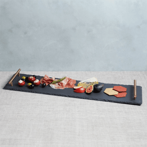 Image showing the Serving platter with handles, L60 x W15 x H4cm, slate/copper product.