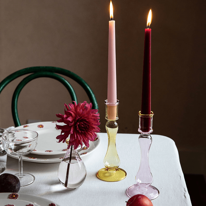 Serata Set of 2 Candlesticks, H18cm, Pink & Yellow
