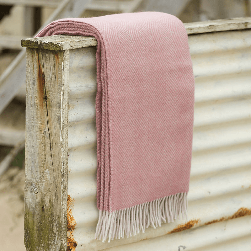 Herringbone Throw, 150 x 183cm, Dusky Pink & Pearl