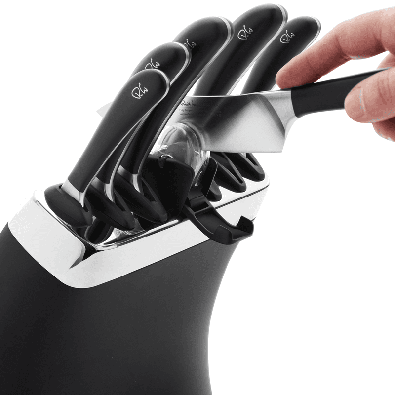 Signature Knife Block Set with 6 Knives & Ceramic Sharpener, Black