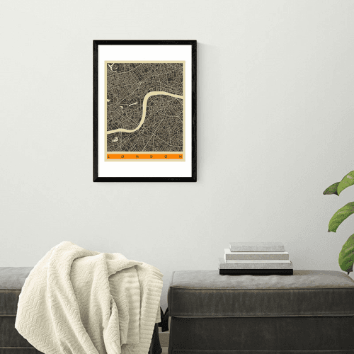 Image showing the Jazzberry Blue London Map Framed Print, 63 x 45cm, Black product.