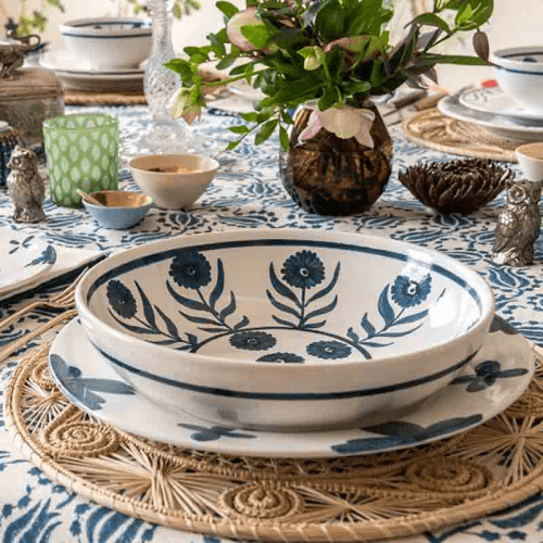 Image showing the Shallow Bowl, Summer Flower, Blue, 24cm product.