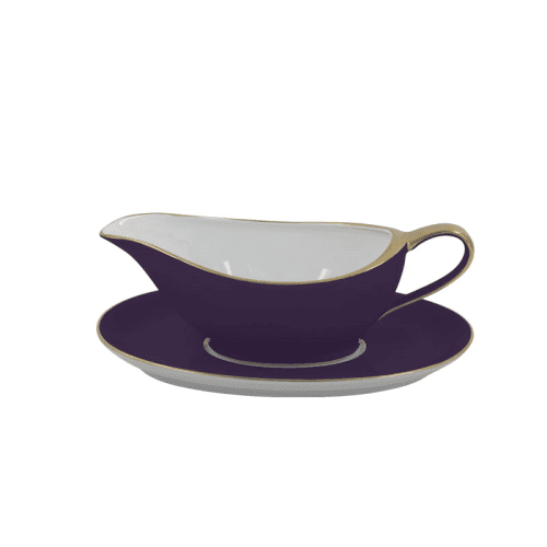 Image showing the Sous Le Soleil Sauceboat On Tray, 350ml, Matt Gold Classic Sevres Blue product.