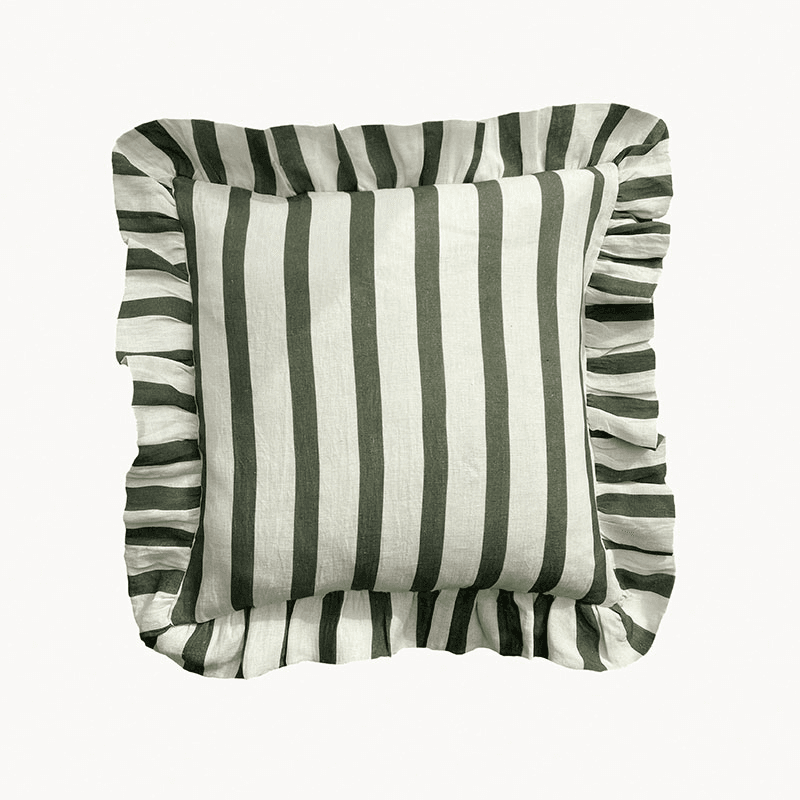 Stripe Cushion Cover, 45 x 45 cm, Olive & Ivory