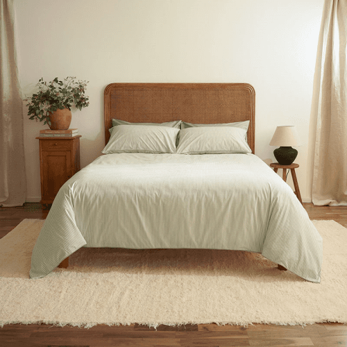 Image showing the Striped Percale  Duvet Cover, Superking, Sage Green Stripe product.