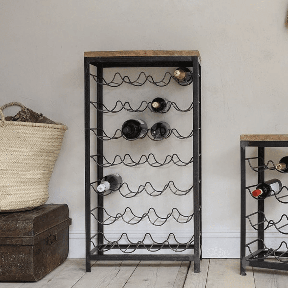 Obra Industrial 28 Bottle Wine Rack, Black and Mango Wood