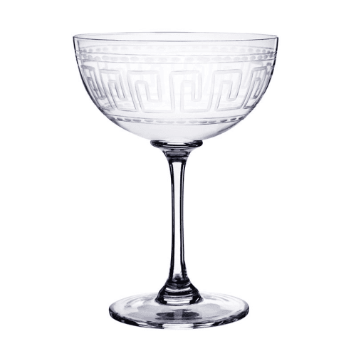 Image showing the Greek Key Set of 2 Crystal Champagne Saucers, 150ml, Clear product.