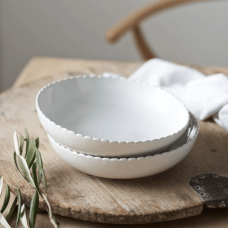 Scalloped Set of 2 Mini Shallow Bowl, D21cm, White