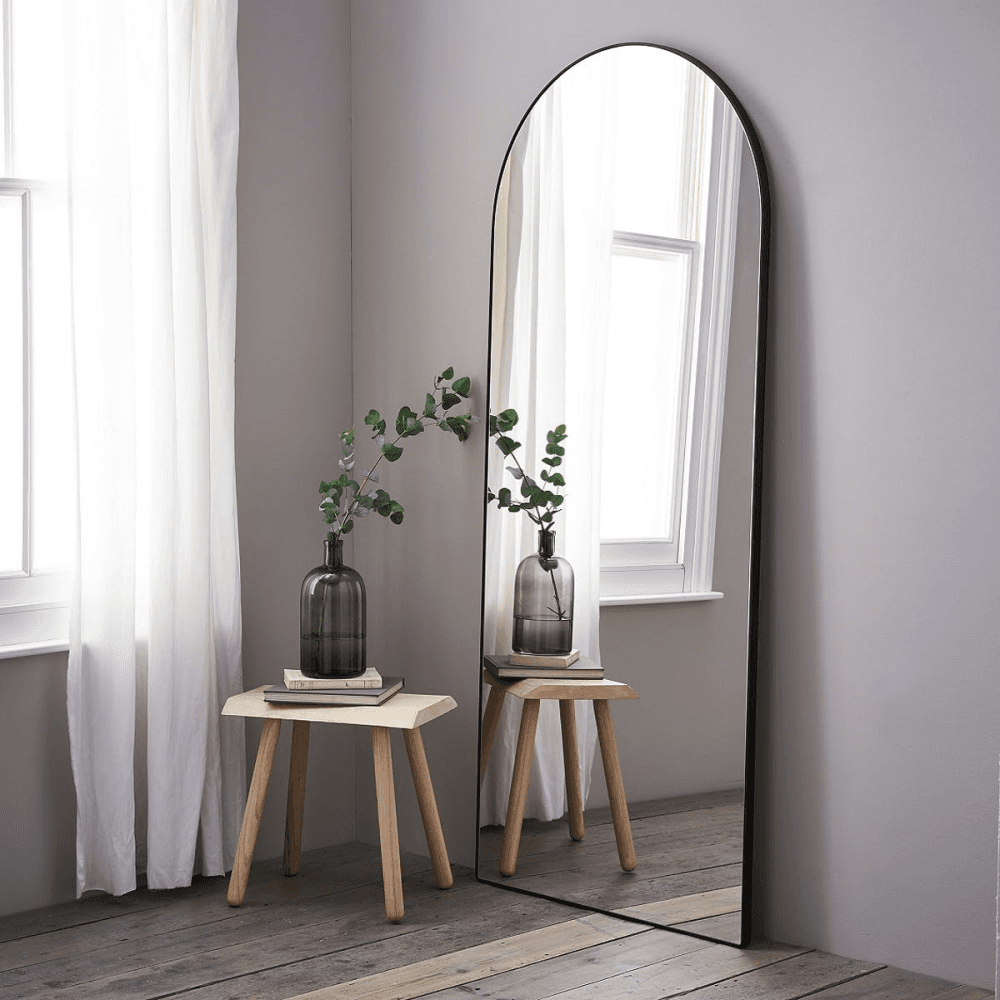 Chiltern Thin Metal Arch Mirror, 79 x 187cm, Black
