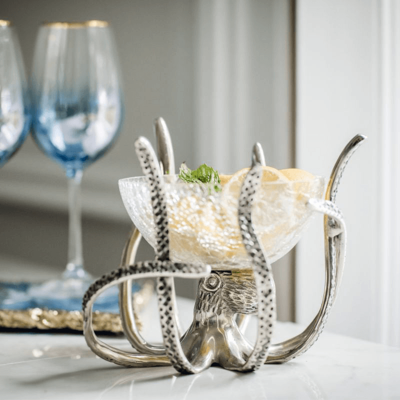 Octopus Stand with Glass Bowl, L20 x W19 H17cm, Silver