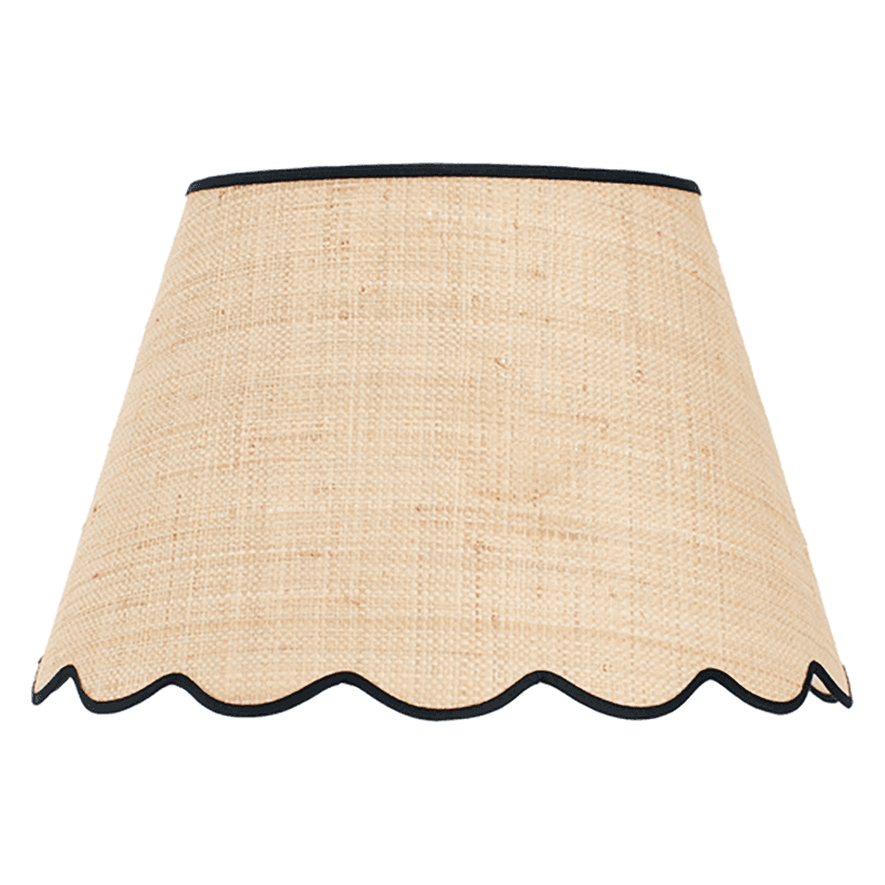 Raffia Scallop Large Lampshade, Black Trim