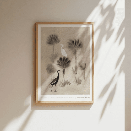 Image showing the Two Birds Recycled Paper Print, A2, Grey product.