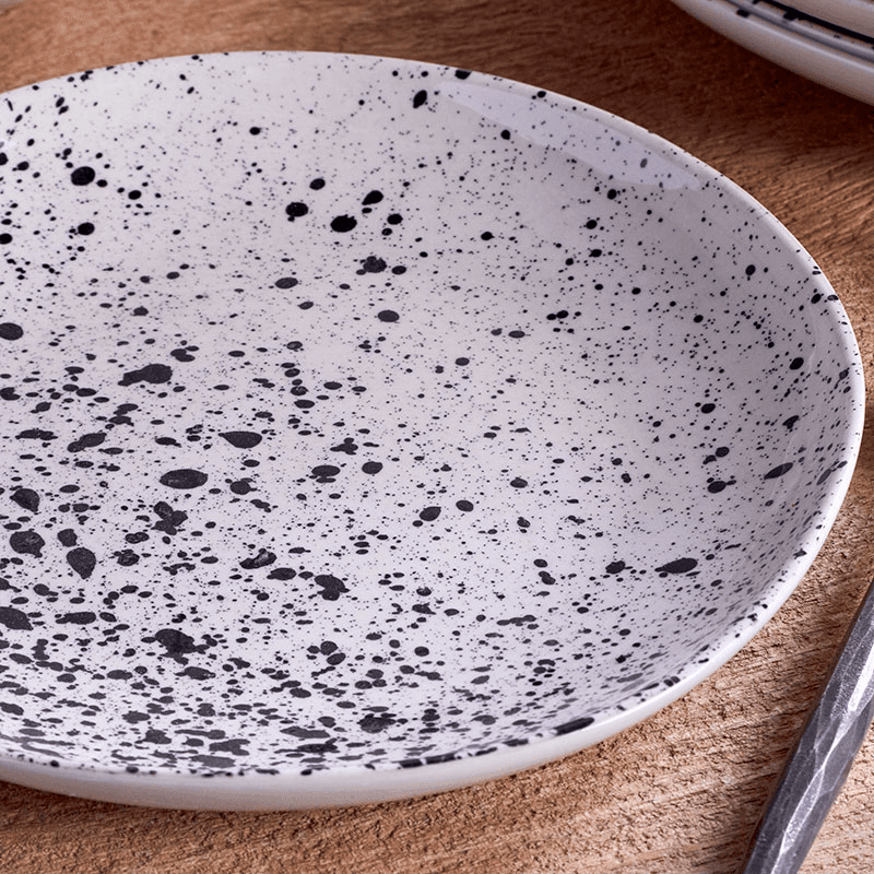 Ama Splatter Dinnerware Set, White & Black