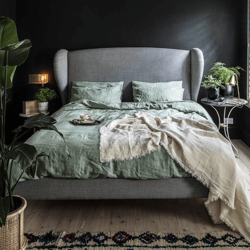 Sage Green Linen Pair of Pillowcases, Square