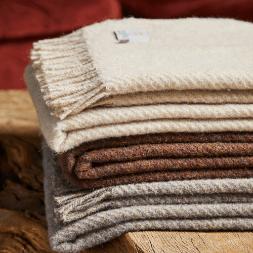 Image showing the Recycled Diagonal Stripe Throw, 150 x 183cm, Almond product.
