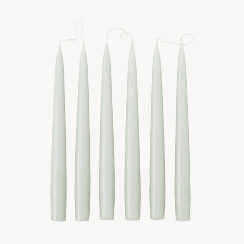 Image showing the Set of 6 Tapered Dinner Candles, H25cm, Pale Green product.