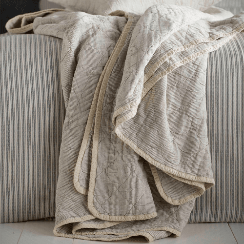 Image showing the Stripe Cotton Quilted Throw, 230 x 260cm, Black and Natural product.