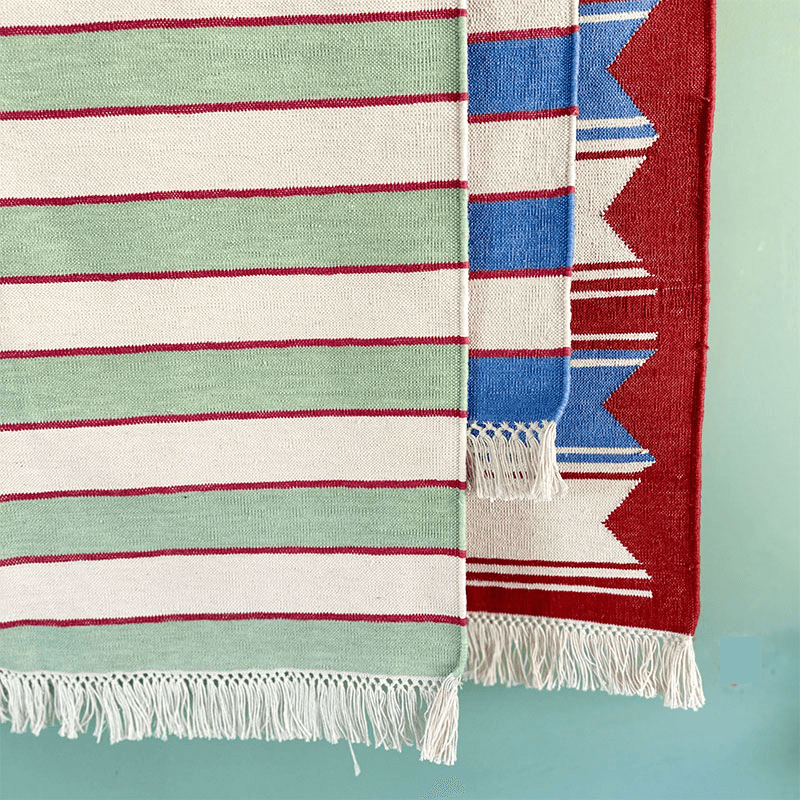 Stripe Rug, 100 x 70cm, Green & Red
