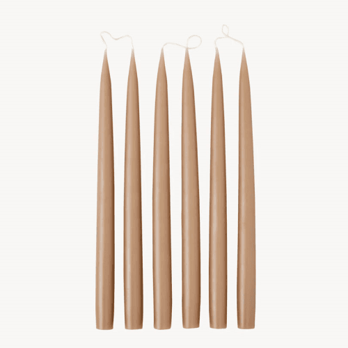Image showing the Set of 6 Tapered Dinner Candles, H35cm, Cappuccino product.