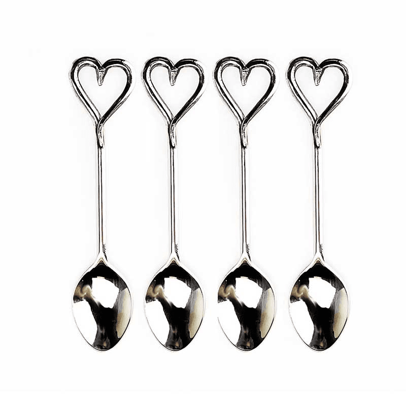 Love Heart Set of 4 Spoons, L12.5cm, Silver