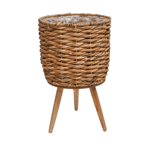 Image showing the Water Hyacinth Lined Baskest on Legs, D30cm, Natural product.