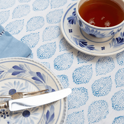 Image showing the Leaf Tablecloth, 150x250cm, Blue product.