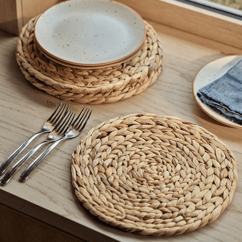 Image showing the Water Hyacinth Set of 4 Round Placemats, 30cm, Natural product.