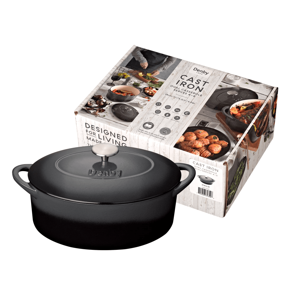 Halo Cast Iron Oval casserole dish, D28cm, black