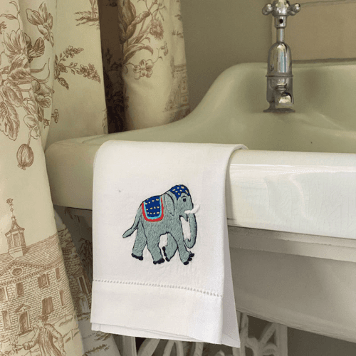 Image showing the Elephant Hand Towel, 38 x 58cm, White/Green/Blue product.