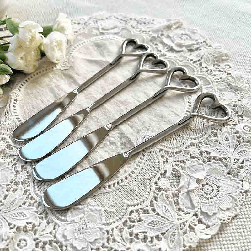 Love Heart Set of 4 Butter Knives, L15cm, Silver