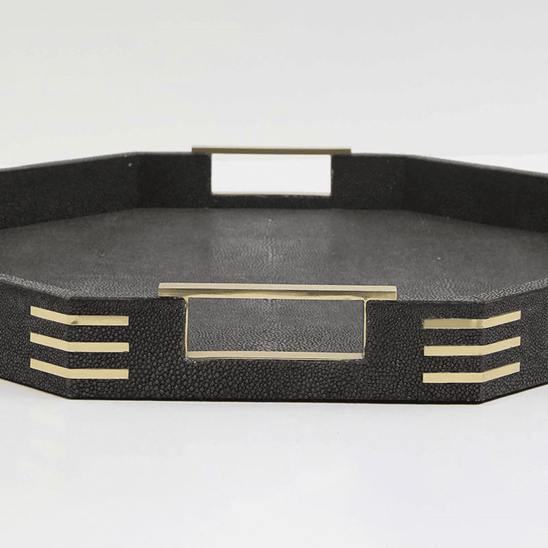 Holmes Octagonal Tray, D50cm, Seal Brown Shagreen