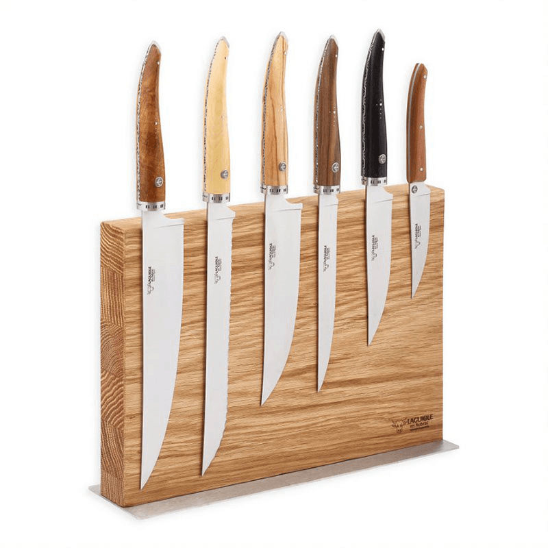 Set of 6 Gourmet Kitchen Knives with Magnetic Oak Block