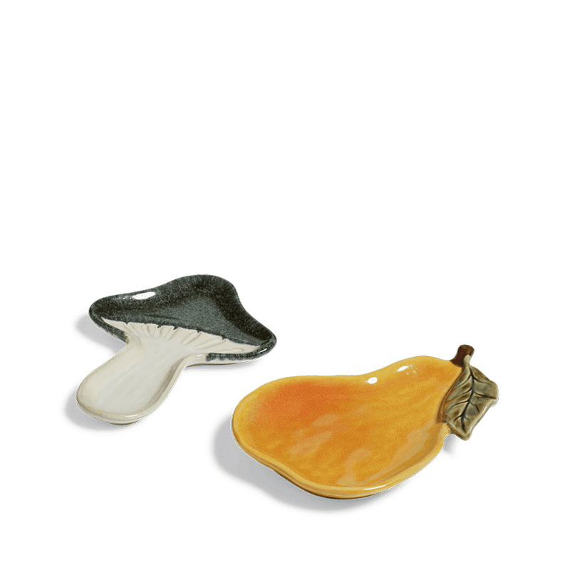 Forage Pear & Mushroom Set of 2 Dishes, H3cm x W20cm x D15cm, Multi