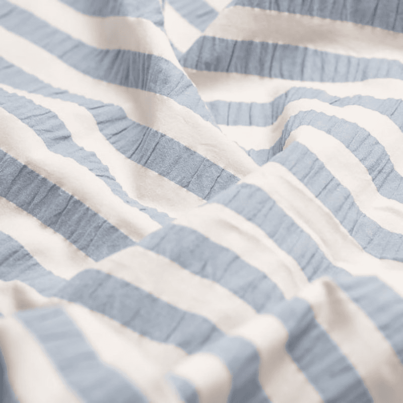 Seersucker Stripe Cotton Duvet Cover, Super King, Warm Blue