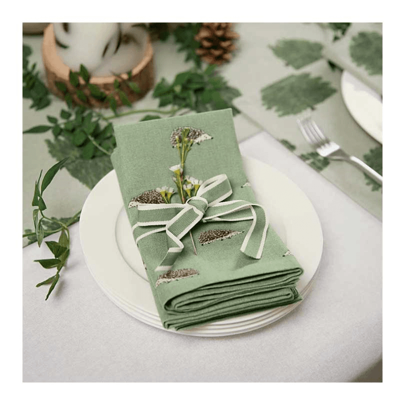 Hedgehogs Set of 4 Napkins, 41 x 41cm, Green