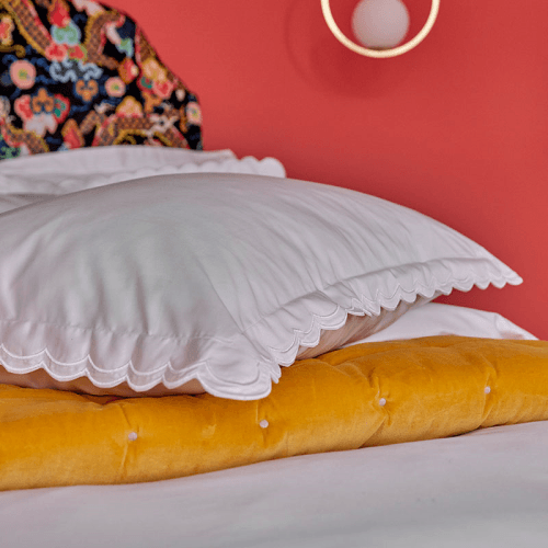 Image showing the Scallop Edge Pair of Oxford Pillowcases, White product.
