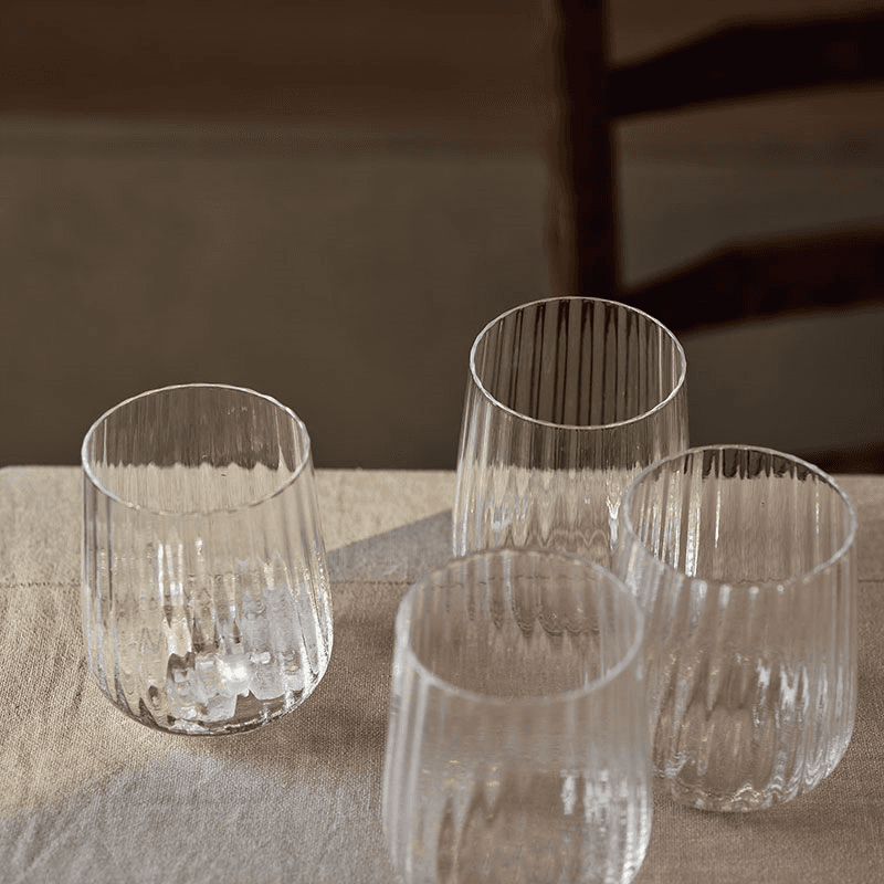 Ribbed Set of 4 Ribbed Tumblers, H11cm, Clear