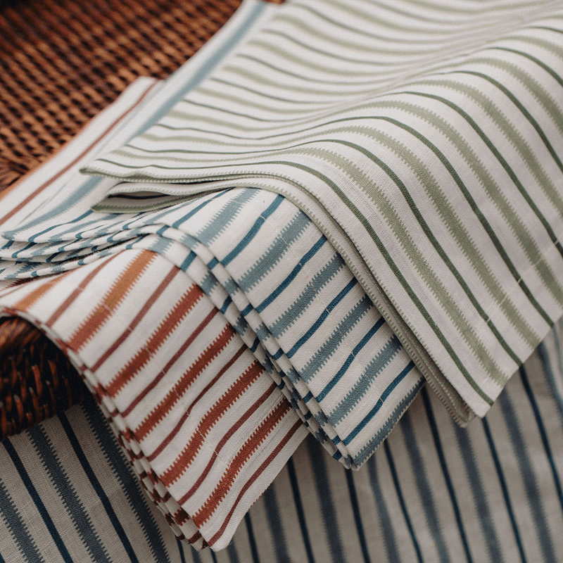 Victoria Striped Linen Napkin, 50cm, Chalk & Moss Green