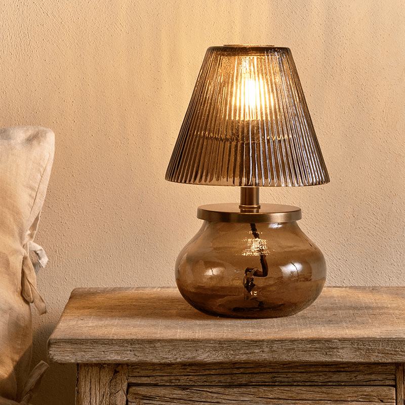 Dimalai Recycled Glass Table Lamp, H26cm, Brown Smoke