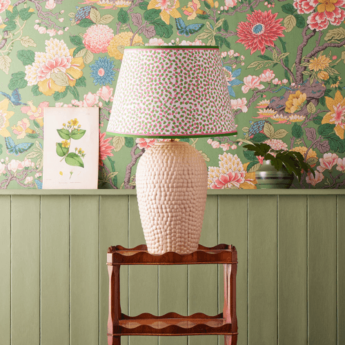 Image showing the Empire Straight Shade Polka Dot Paper By GP & J Baker, 30cm, Pink/Green product.