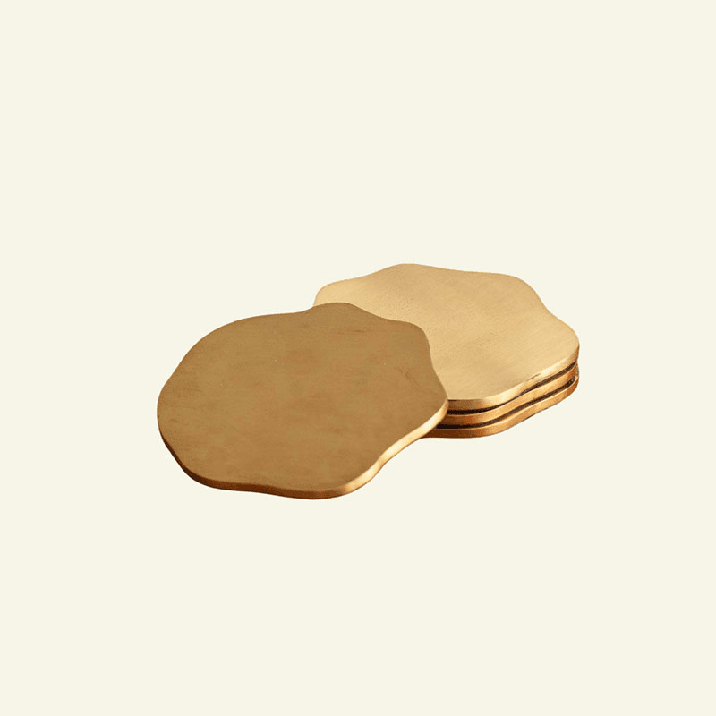 Wavy Set of 4 Brass Coasters, Natural