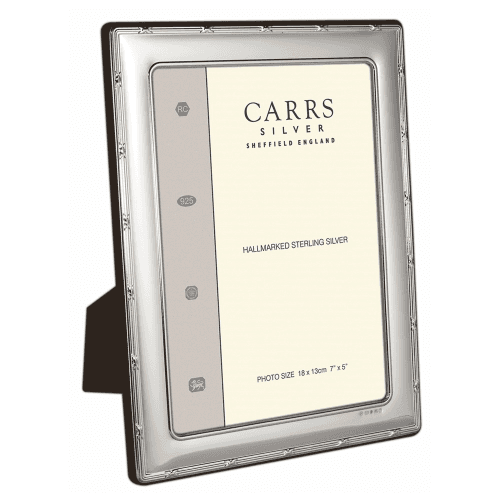 Image showing the Portland Series - Reed and Ribbon Photograph frame, 7 x 5", sterling silver with mahogany finish back product.