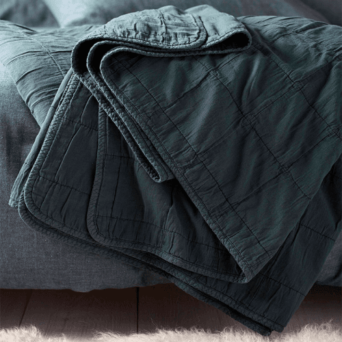Image showing the Finn Cotton Quilted Throw, 230 x 260cm, Darkest Spruce product.