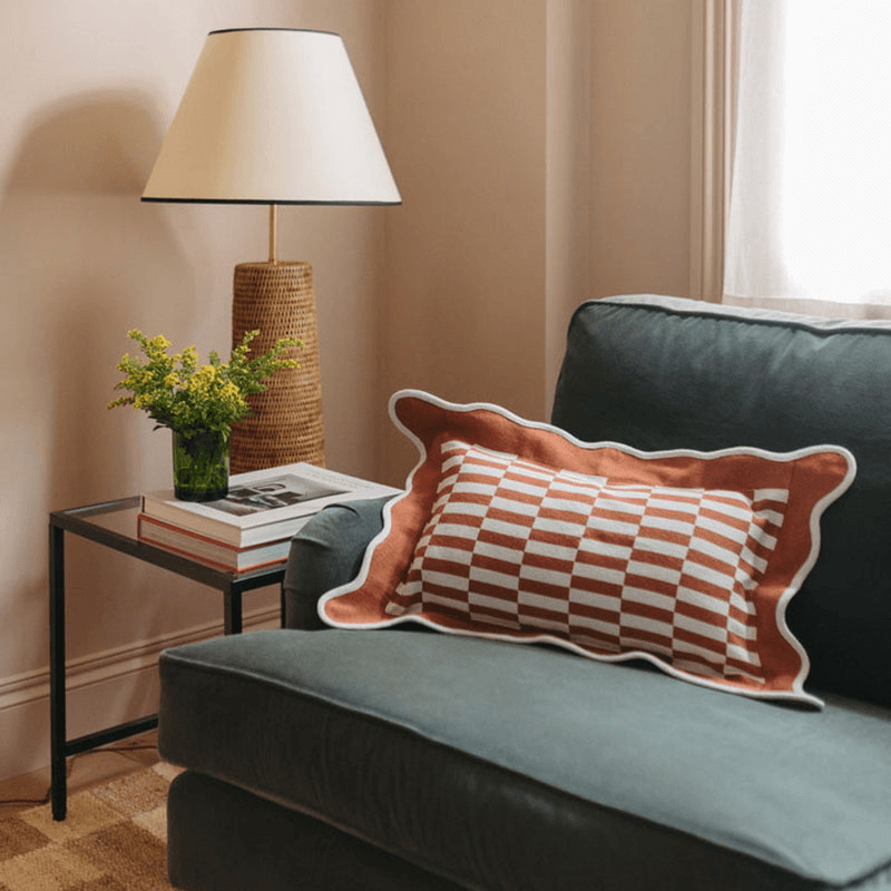Checkerboard Cushion Cover, 30 x 50cm, Rust