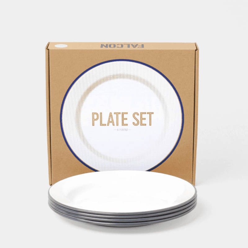 Enamelware Plate Set of 4, D24cm, Pigeon Grey Rim