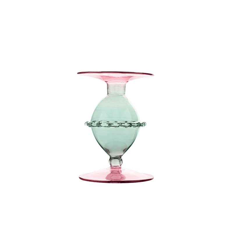 Pharaoh Candlestick, H13cm, Green/Pink
