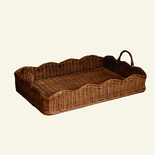 Image showing the Rattan Scalloped Tray, Teak product.